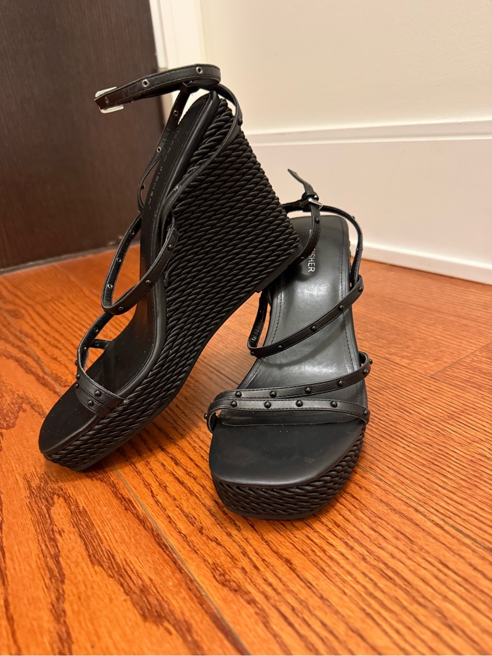 Marc Fisher Black Studded Wedge Sandals - Women 10